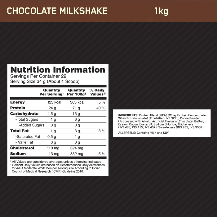 Optimum whey protein nutrition facts