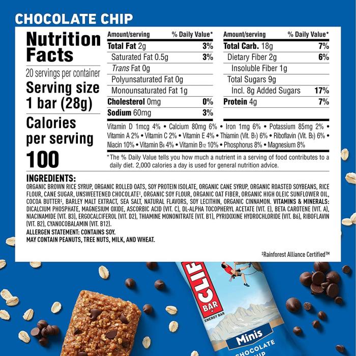 Clif bar nutrition facts label