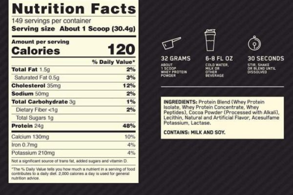 Optimum whey protein nutrition facts