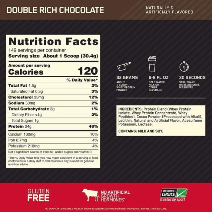 Optimum whey protein nutrition facts