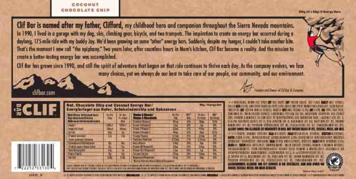 Bar clif ingredients bars cliff info