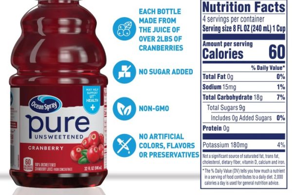 Cranberry juice nutrition facts label