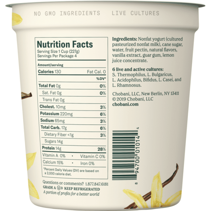 Chobani nonfat greek yogurt nutrition facts